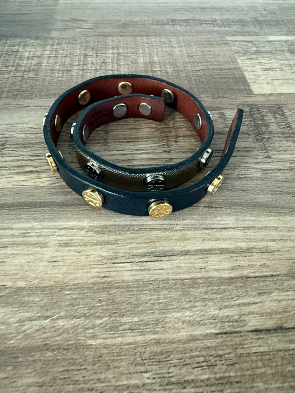 Tory Burch Wrap Bracelet with Gold Studs - Black, Silver, Gold